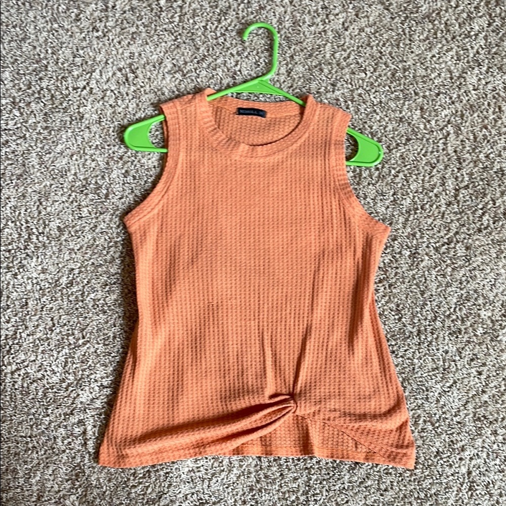 Orange Ribbed Tank Top with Tie Front